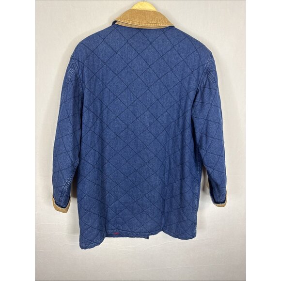 Eddie Bauer Women’s Quilted Denim Barn Coat Jacket Corduroy Collar Red Lining L - Picture 4 of 8